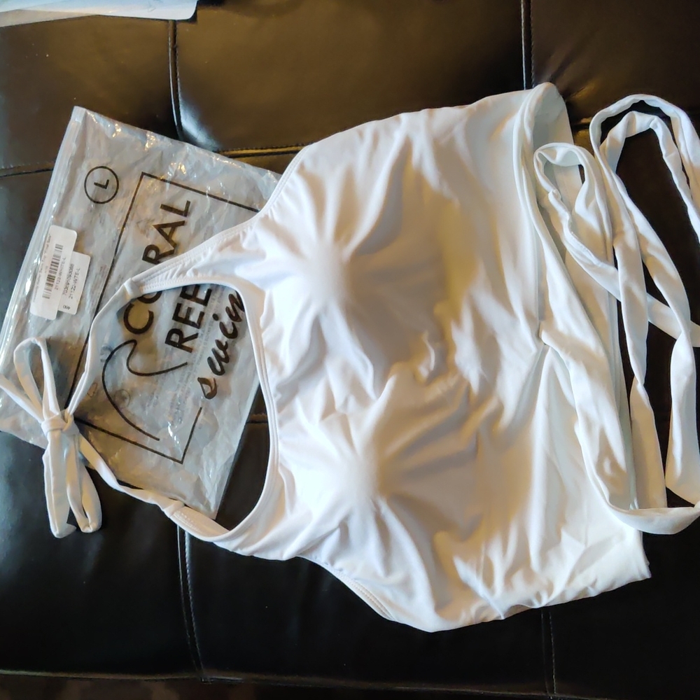 Coral Reef White Halter Swim Top!⛱️